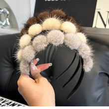 Load image into Gallery viewer, CUTE REAL MINK FUR BALL HEADBAND FUR HEADDRESS_CWMM2529: WINE / (OS) 1