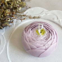 Load image into Gallery viewer, Handcrafted Lavender Scented Candles, Purple Ranunculus Candles, Decorative Candles, Cake Topper Floral Candles, Purple Flower Candles