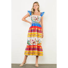 Load image into Gallery viewer, Smocked Flutter Sleeve Animal Print Maxi Dress: CREAM / XS-S-M-L(1-2-2-1)