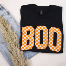 Load image into Gallery viewer, Boo Halloween Orange Check Short Sleeve: Large