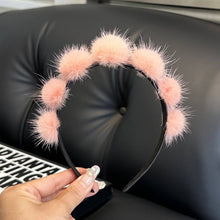 Load image into Gallery viewer, CUTE REAL MINK FUR BALL HEADBAND FUR HEADDRESS_CWMM2529: GREY / (OS) 1