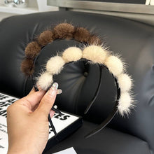 Load image into Gallery viewer, CUTE REAL MINK FUR BALL HEADBAND FUR HEADDRESS_CWMM2529: Brown / (OS) 1