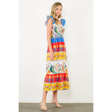 Load image into Gallery viewer, Smocked Flutter Sleeve Animal Print Maxi Dress: CREAM / XS-S-M-L(1-2-2-1)