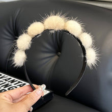 Load image into Gallery viewer, CUTE REAL MINK FUR BALL HEADBAND FUR HEADDRESS_CWMM2529: Brown / (OS) 1
