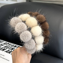 Load image into Gallery viewer, CUTE REAL MINK FUR BALL HEADBAND FUR HEADDRESS_CWMM2529: Beige / (OS) 1