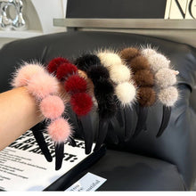 Load image into Gallery viewer, CUTE REAL MINK FUR BALL HEADBAND FUR HEADDRESS_CWMM2529: WINE / (OS) 1