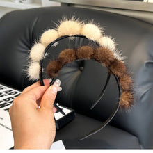 Load image into Gallery viewer, CUTE REAL MINK FUR BALL HEADBAND FUR HEADDRESS_CWMM2529: Beige / (OS) 1