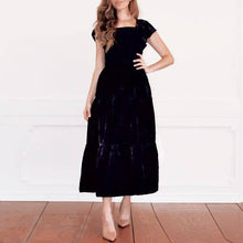 Load image into Gallery viewer, Black Velvet Smocked House Dress: Small