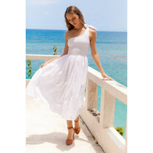 Load image into Gallery viewer, Sienna One-Shoulder Shirred Dress - White Pompom