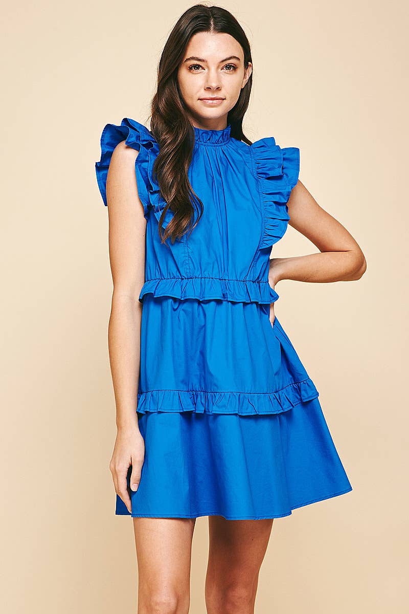 Ruffled Mini Dress - Blue One-Shoulder Dress - Cobalt Blue Dress