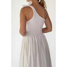 Load image into Gallery viewer, Sienna One-Shoulder Shirred Dress - White Pompom