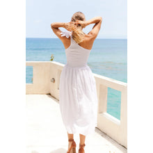 Load image into Gallery viewer, Sienna One-Shoulder Shirred Dress - White Pompom