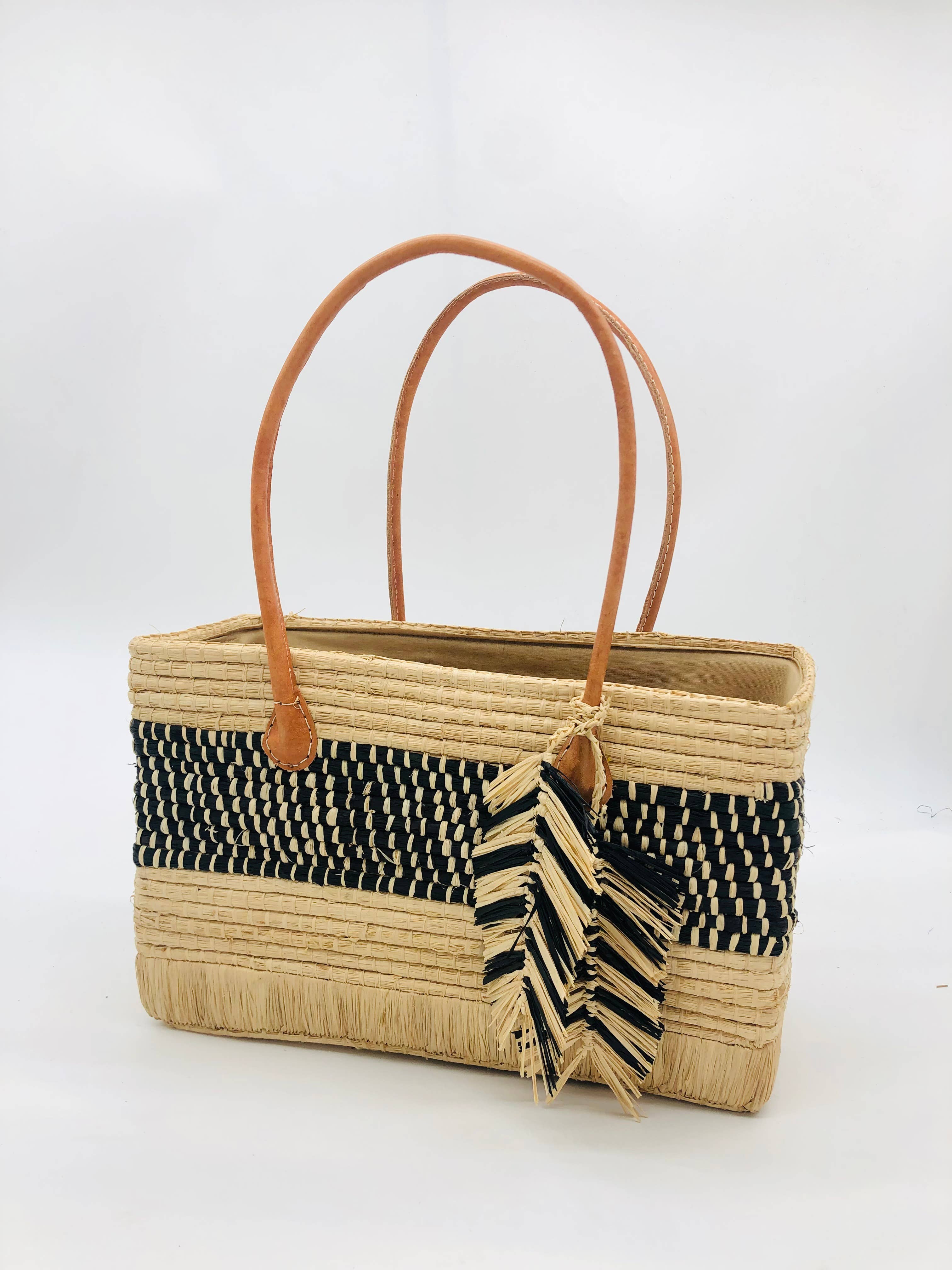 Melanga Straw Tote Bag with Waterfall Pompoms Charm Embellishment