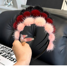 Load image into Gallery viewer, CUTE REAL MINK FUR BALL HEADBAND FUR HEADDRESS_CWMM2529: Brown / (OS) 1
