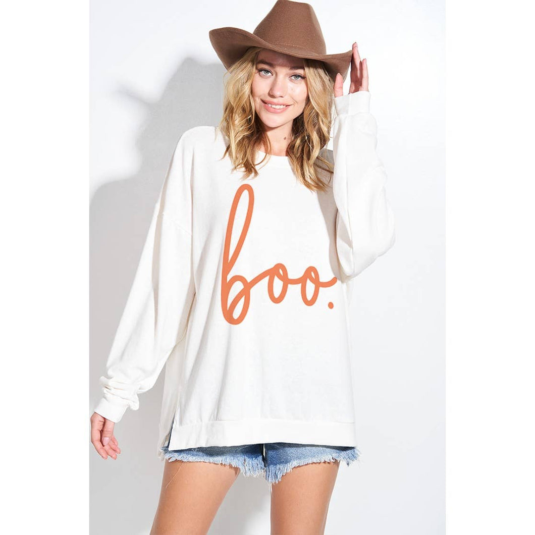 Boo print tri blend sweatshirts: Ivory/Orange / L