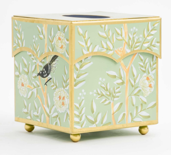 BEAUTIFUL CELADON CHINOISERIE TISSUE BOX