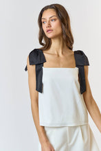 Load image into Gallery viewer, ILT4208 CONTRAST SHOULDER BOW STRAP BLOUSE TOP: L / IVORY-BLACK
