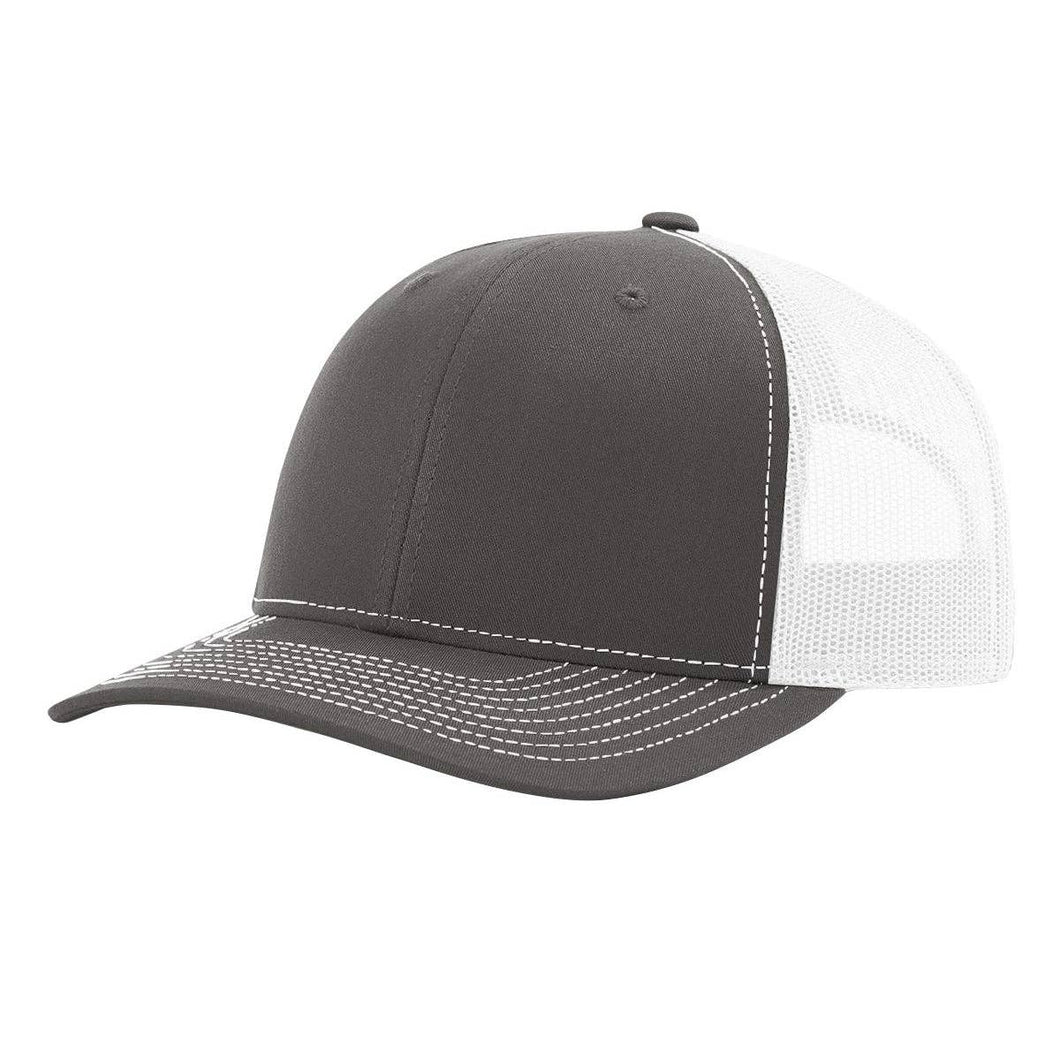 Richardson 112 Classic Premium Trucker Hat, Snapback Cap: Charcoal/White