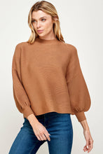 Load image into Gallery viewer, RT-3201-6 BALLOON SLV MOCK NECK SWEATER CAMEL: L
