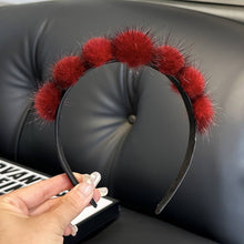 Load image into Gallery viewer, CUTE REAL MINK FUR BALL HEADBAND FUR HEADDRESS_CWMM2529: WINE / (OS) 1
