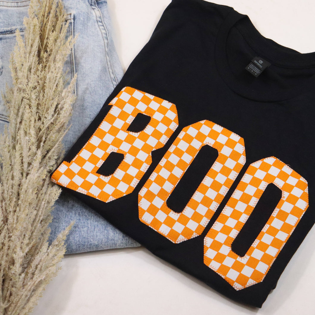 Boo Halloween Orange Check Short Sleeve: Large