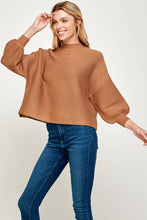 Load image into Gallery viewer, RT-3201-6 BALLOON SLV MOCK NECK SWEATER CAMEL: M
