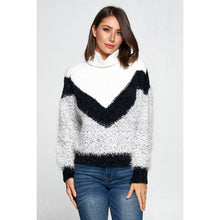 Load image into Gallery viewer, The Chickadee Color Block Soft Turtleneck Sweater: L / Pink/cherry/pink
