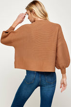 Load image into Gallery viewer, RT-3201-6 BALLOON SLV MOCK NECK SWEATER CAMEL: L
