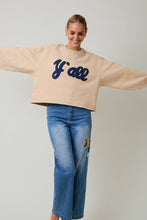 Load image into Gallery viewer, CREW NECK &quot;Y&#39;ALL&quot; FLOCKED SWEATSHIRT: TAUPE / S
