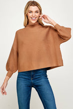 Load image into Gallery viewer, RT-3201-6 BALLOON SLV MOCK NECK SWEATER CAMEL: L
