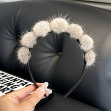 Load image into Gallery viewer, CUTE REAL MINK FUR BALL HEADBAND FUR HEADDRESS_CWMM2529: Beige / (OS) 1
