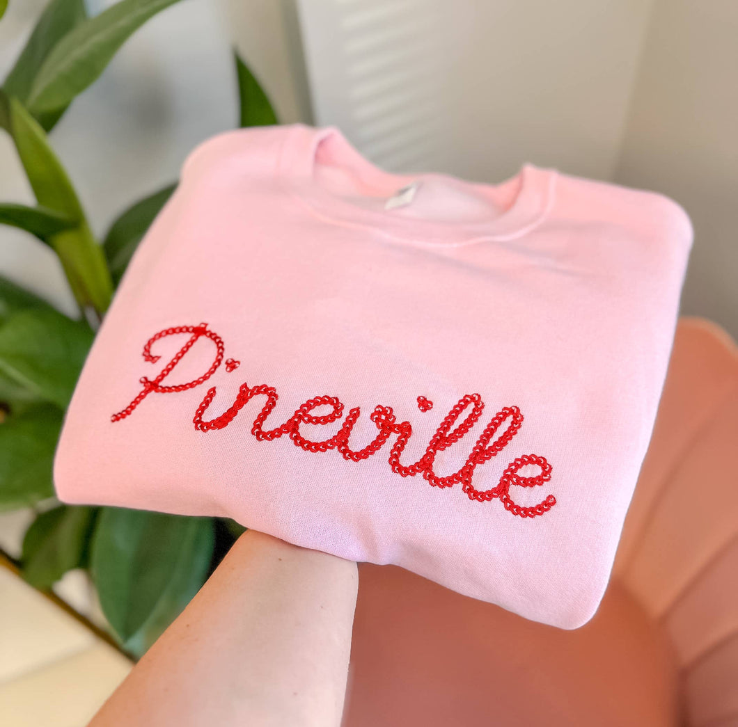 Custom Embroidered Sweatshirt, Embroidered, Chain Stitch: XL / Sand
