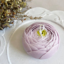 Load image into Gallery viewer, Handcrafted Lavender Scented Candles, Purple Ranunculus Candles, Decorative Candles, Cake Topper Floral Candles, Purple Flower Candles
