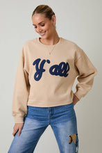 Load image into Gallery viewer, CREW NECK &quot;Y&#39;ALL&quot; FLOCKED SWEATSHIRT: TAUPE / S
