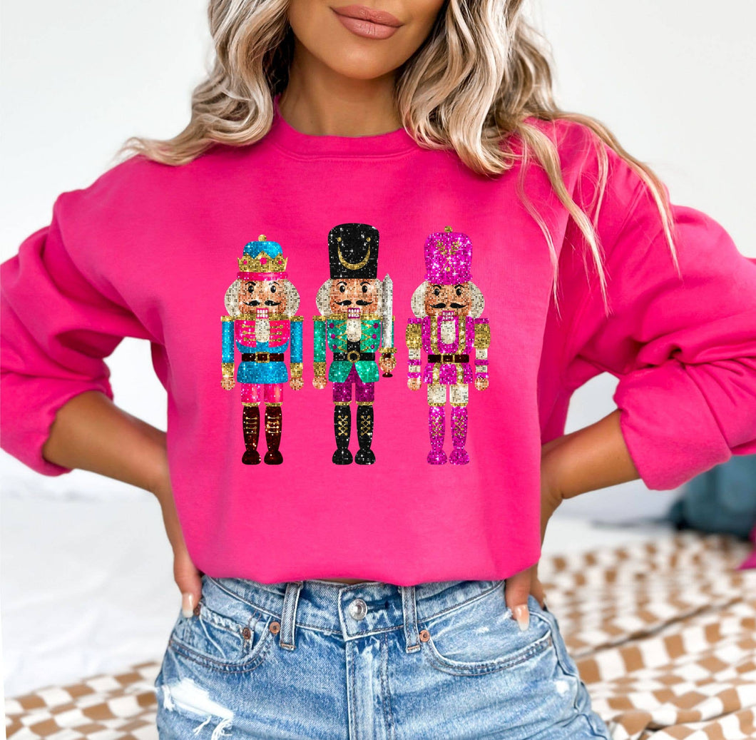 *PREPPY NUTCRACKER * SEQUIN EFFECT  CHRISTMAS SWEATSHIRT: Light pink / L