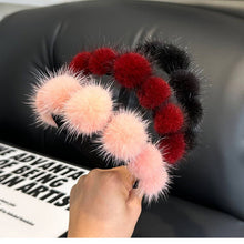 Load image into Gallery viewer, CUTE REAL MINK FUR BALL HEADBAND FUR HEADDRESS_CWMM2529: WINE / (OS) 1
