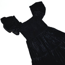 Load image into Gallery viewer, Black Velvet Smocked House Dress: Large
