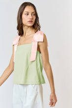 Load image into Gallery viewer, ILT4208 CONTRAST SHOULDER BOW STRAP BLOUSE TOP: L / IVORY-BLACK
