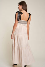 Load image into Gallery viewer, SMOCKED BODICE AND BOW TIE STRAPS MAXI DRESS: L / Beige
