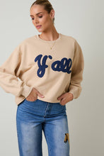 Load image into Gallery viewer, CREW NECK &quot;Y&#39;ALL&quot; FLOCKED SWEATSHIRT: TAUPE / S
