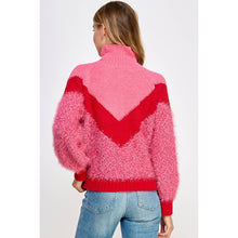 Load image into Gallery viewer, The Chickadee Color Block Soft Turtleneck Sweater: L / Pink/cherry/pink
