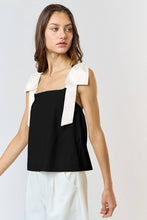 Load image into Gallery viewer, ILT4208 CONTRAST SHOULDER BOW STRAP BLOUSE TOP: L / IVORY-BLACK
