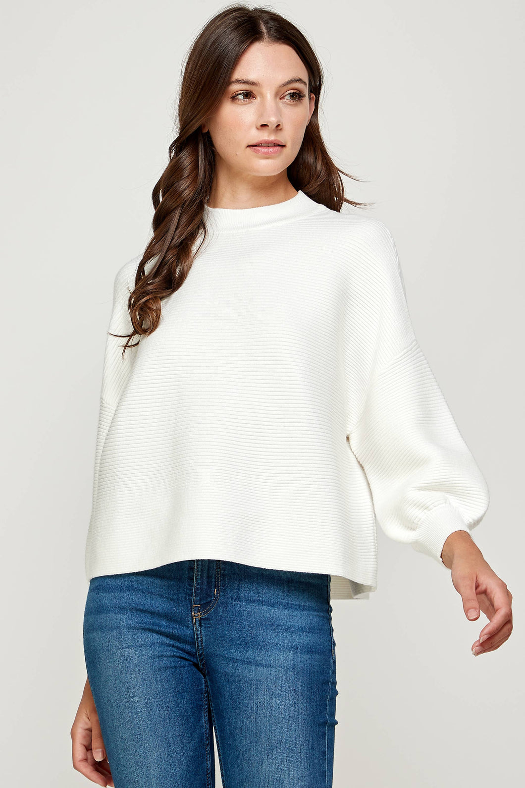 RT-3201-6 BALLOON SLV MOCK NECK SWEATER IVORY: M