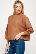 Load image into Gallery viewer, RT-3201-6 BALLOON SLV MOCK NECK SWEATER CAMEL: L
