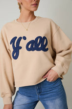Load image into Gallery viewer, CREW NECK &quot;Y&#39;ALL&quot; FLOCKED SWEATSHIRT: TAUPE / M
