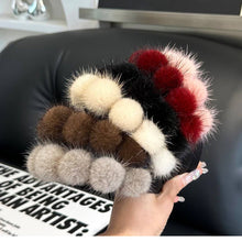 Load image into Gallery viewer, CUTE REAL MINK FUR BALL HEADBAND FUR HEADDRESS_CWMM2529: WINE / (OS) 1
