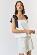 Load image into Gallery viewer, ILT4208 CONTRAST SHOULDER BOW STRAP BLOUSE TOP: L / IVORY-BLACK
