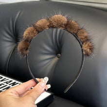 Load image into Gallery viewer, CUTE REAL MINK FUR BALL HEADBAND FUR HEADDRESS_CWMM2529: Brown / (OS) 1
