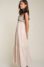 Load image into Gallery viewer, SMOCKED BODICE AND BOW TIE STRAPS MAXI DRESS: M / Beige
