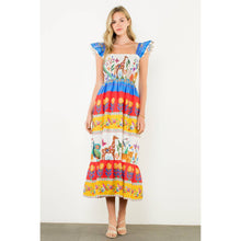 Load image into Gallery viewer, Smocked Flutter Sleeve Animal Print Maxi Dress: CREAM / XS-S-M-L(1-2-2-1)
